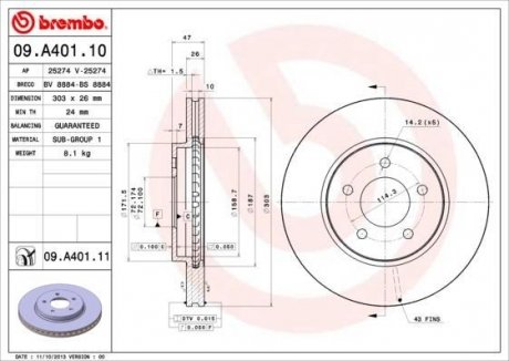 Гальмівний диск BREMBO 09.A401.11 (фото 1)