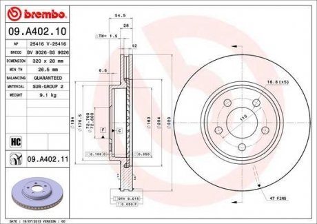 Гальмівний диск BREMBO 09.A402.11 (фото 1)