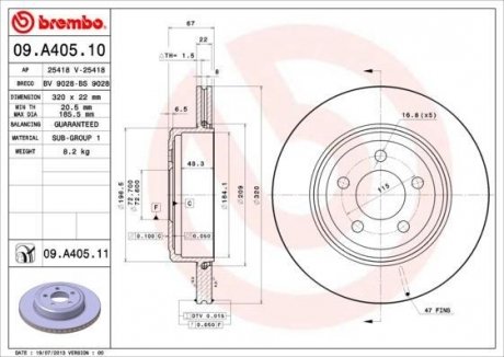 Гальмівний диск BREMBO 09.A405.11 (фото 1)