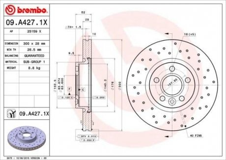 Гальмівний диск BREMBO 09.A427.1X (фото 1)