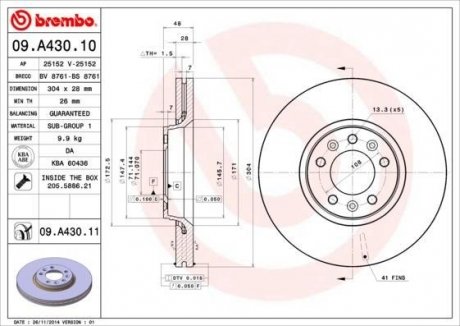 Гальмівний диск BREMBO 09.A430.11 (фото 1)