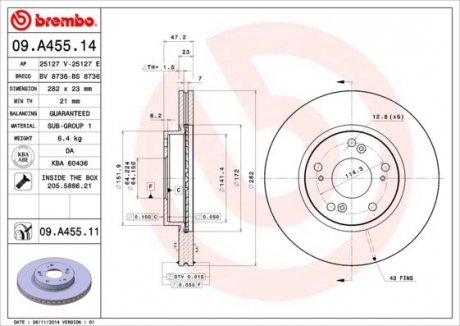 Гальмівний диск BREMBO 09.A455.11 (фото 1)