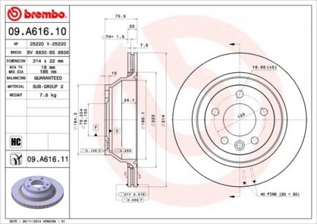 Гальмівний диск BREMBO 09.A616.11 (фото 1)