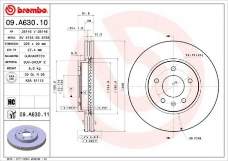 Гальмівний диск BREMBO 09.A630.11 (фото 1)