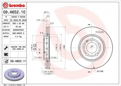 Гальмівний диск BREMBO 09.A652.11 (фото 1)