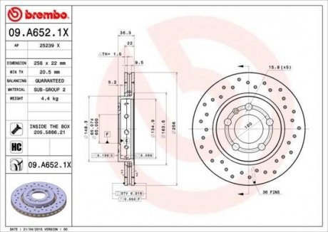 Гальмівний диск BREMBO 09.A652.1X (фото 1)