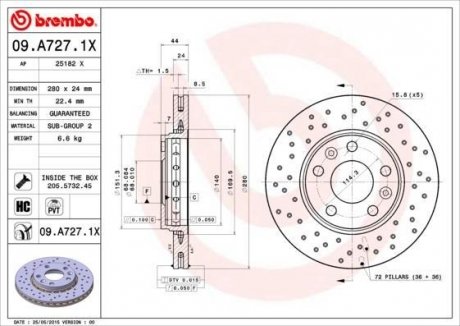 Гальмівний диск BREMBO 09.A727.1X (фото 1)