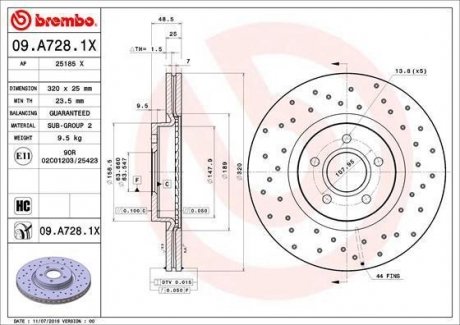 Гальмівний диск BREMBO 09.A728.1X (фото 1)