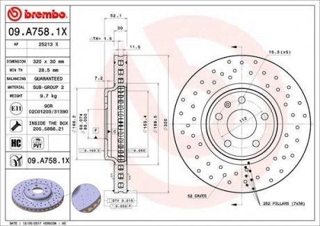 Гальмівний диск BREMBO 09.A758.1X (фото 1)