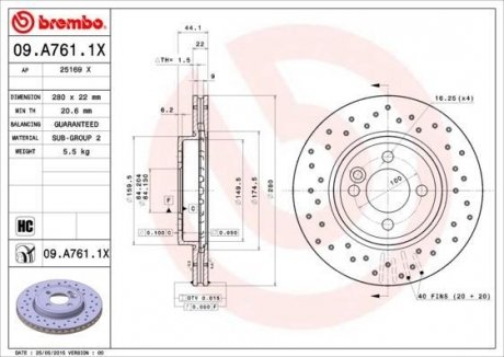 Гальмівний диск BREMBO 09.A761.1X (фото 1)