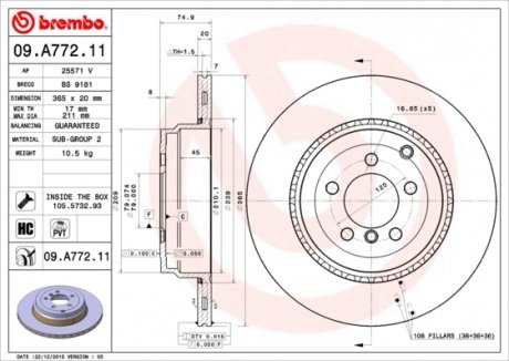 Диск гальмівний задн. (вир-во) BREMBO 09.A772.11 (фото 1)