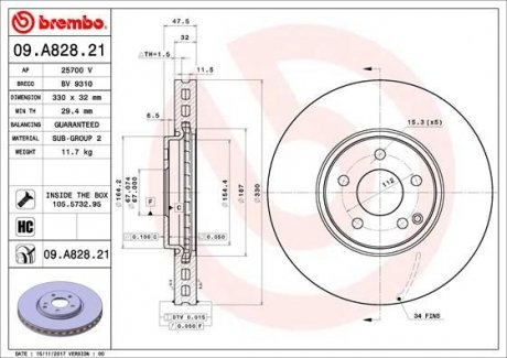 Гальмівний диск BREMBO 09.A828.21 (фото 1)