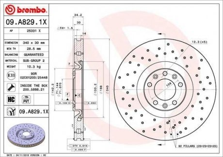 Гальмівний диск BREMBO 09.A829.1X (фото 1)