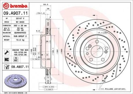 Гальмівний диск BREMBO 09.A907.11 (фото 1)