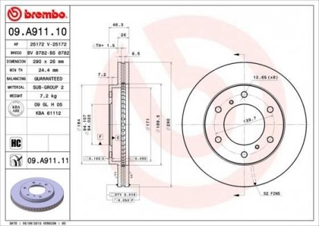 Тормозной диск BREMBO 09.A911.10 (фото 1)