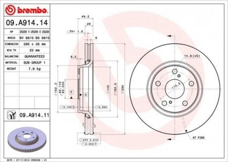 Гальмівний диск BREMBO 09.A914.14 (фото 1)