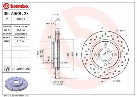 Гальмівний диск BREMBO 09.A968.2X (фото 1)