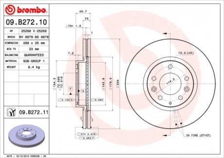 Диск тормозной MAZDA 6 передн. (пр-во) BREMBO 09.B272.10 (фото 1)