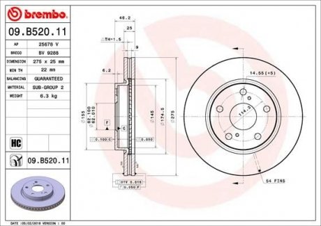 Тормозной диск Painted disk BREMBO 09.B520.11 (фото 1)