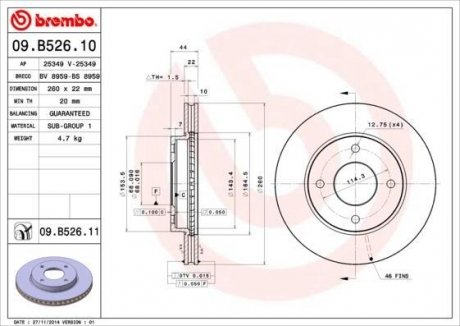 Тормозной диск Painted disk BREMBO 09.B526.11