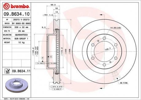 Диск тормозной LAND CRUISER 150 3.0D-4D 2010-,4.0 V6 VVT-I 2010- передн. (пр-во) BREMBO 09.B634.11 (фото 1)