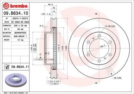 Диск гальмівний LAND CRUISER 150 3.0D-4D 2010-,4.0 V6 VVT-I 2010- передн. (вир-во) BREMBO 09.B634.11 (фото 1)