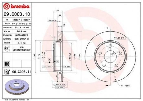 Гальмівний диск BREMBO 09.C003.11 (фото 1)