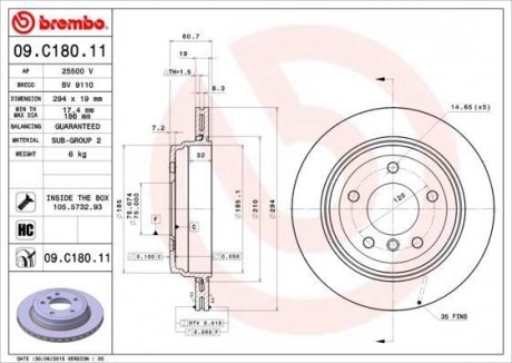 Гальмівний диск BREMBO 09.C180.11 (фото 1)