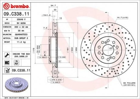 Гальмівний диск BREMBO 09.C338.11 (фото 1)