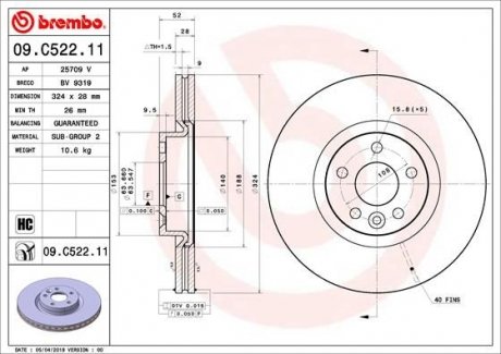 Гальмівний диск BREMBO 09.C522.11 (фото 1)