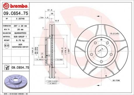 Гальмівний диск BREMBO 09.C654.75 (фото 1)