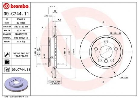 Гальмівний диск BREMBO 09.C744.11 (фото 1)