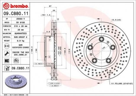 Гальмівний диск BREMBO 09.C880.11 (фото 1)