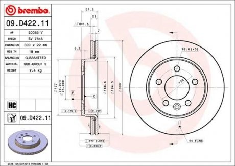 Гальмівний диск BREMBO 09.D422.11 (фото 1)