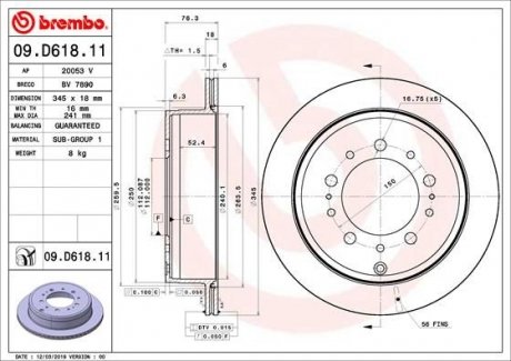 Гальмівний диск BREMBO 09.D618.11 (фото 1)