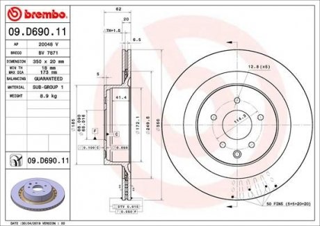 Гальмівний диск BREMBO 09.D690.11 (фото 1)