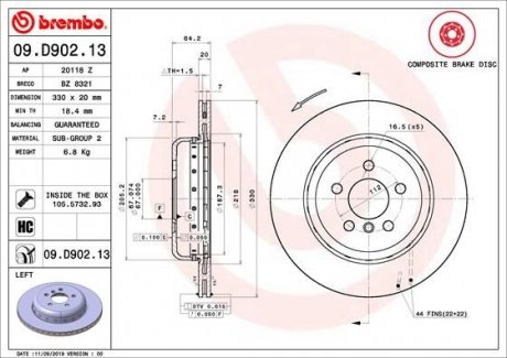 Гальмівний диск BREMBO 09.D902.13 (фото 1)