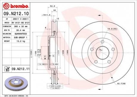 Гальмівний диск BREMBO 09.N212.11 (фото 1)