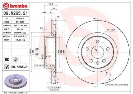 Диск тормозной передн. (пр-во) BREMBO 09.N265.21 (фото 1)