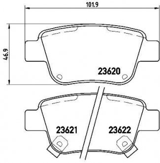 Колодка гальм. диск. TOYOTA AVENSIS (_T22_, T25) задн. (вир-во) BREMBO P83047 (фото 1)