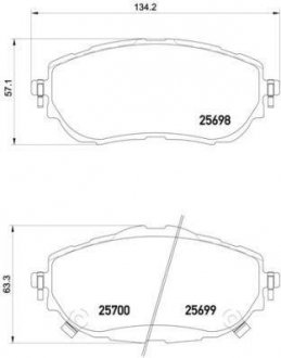 Колодка гальм. диск. TOYOTA AURIS 1.3-2.0 2012-, COROLLA 1.33-1.8 2013 - передн. (вир-во) BREMBO P83150 (фото 1)