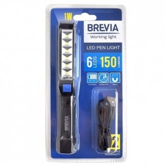 Ліхтарик інспекційний LED Pen Light 6SMD+1W LED, 150lm, 900mAh, microUSB, блістер BREVIA 11210 (фото 1)