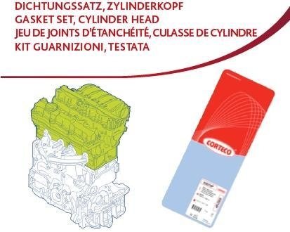 Комплект прокладок для головки блоку циліндрів DAEWOO 0.8 F8CV (вир-во) CORTECO 417267P (фото 1)