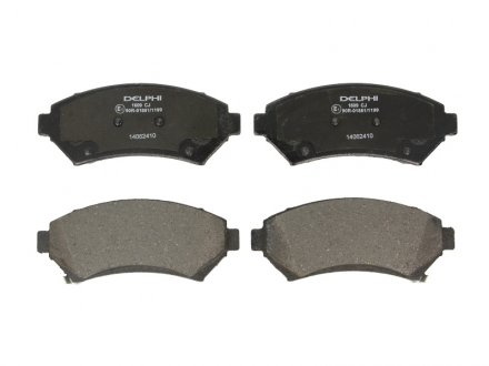 Комплект гальмівних колодок передн, BUICK PARK AVENUE, REGAL, RIVIERA CADILLAC DEVILLE, ELDORADO, SEVILLE CHEVROLET IMPALA, TRANS SPORT OPEL SINTRA PONTIAC BONNEVILLE 2.2-4.6 09.91-12.05 Delphi LP1609 (фото 1)