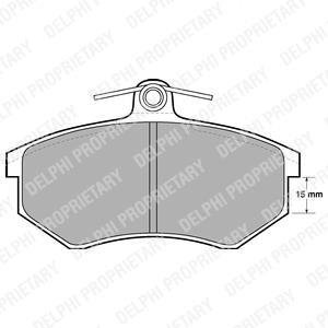 Комплект гальмівних колодок передн, AUDI 100 C3, 80 B2, 80 B4, A4 B5, COUPE B2, COUPE B3 CHERY A3, COWIN 5 SEAT CORDOBA, CORDOBA VARIO, CORDOBA VARIO/KOMBI, IBIZA II, INCA 1.4-2.9 08.82-12.15 Delphi LP429 (фото 1)