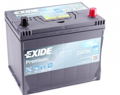 Акумулятор 75Ah-12v PREMIUM (267х172х220), R, EN630 Азія EXIDE EA754 (фото 1)