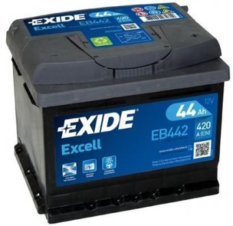 Акумуляторна батарея 44Ah/420A (207x175x175/+R/B13) Excell EXIDE EB442 (фото 1)