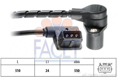 Датчик оборотов коленвала BMW 5(E34)/7(E32) 3.0/3.4 (78-95) FACET 9.0065 (фото 1)