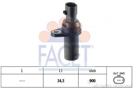 Датчик оборотов коленвала Fiat DOBLO,LINEA, 500, BRAVA, BRAVO, GRANDE PUNTO 1.2-1.4LPG 99- FACET 9.0377 (фото 1)