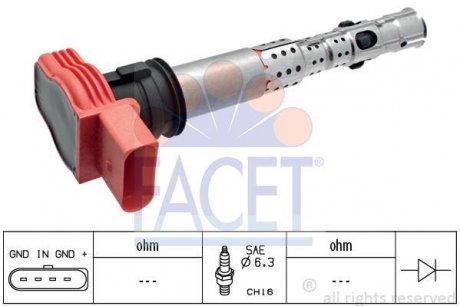 Катушка зажигания Audi A4/A5/A6/A7/A8/Q5/Q7 / VW Touareg 2.0-5.2 i/FSI/TFSI 02-> FACET 9.6327 (фото 1)